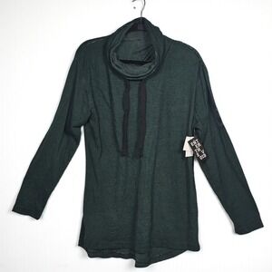 Enter The Void XL‎ Yong Mens Green Striped Ninja Cowl Neck Long Sleeve Top NWT